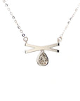 18K White Gold Cross Sign Drop Diamond Necklace