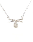 18K White Gold Cross Sign Drop Diamond Necklace