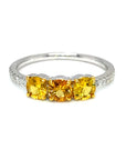 18K White Gold Trilogy Yellow Round Sapphire Diamond Ring