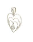 18K White Gold Triple Holo Pave Heart Cluster Diamond Pendant