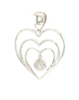 18K White Gold Triple Holo Pave Heart Cluster Diamond Pendant