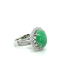 18K White Gold Jade Egg Flower Frame Diamond Ring