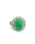 18K White Gold Jade Egg Flower Frame Diamond Ring