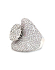 18K White Gold Bubble Curve Side Lotus Cluster Diamond Ring