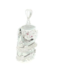 18K White Gold Dragon Hugging Tower DIamond Pendant
