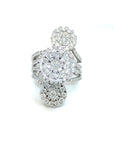18K White Gold Triple Lotus Cluster Top Diamond Ring