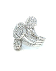 18K White Gold Triple Lotus Cluster Top Diamond Ring