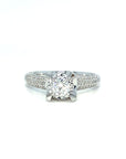 18K White Gold Cushion Top Set Bubble Band Diamond Ring