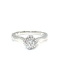 18K White Gold Flower Top Plain Band Slim Diamond Ring