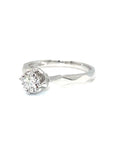 18K White Gold Flower Top Plain Band Slim Diamond Ring