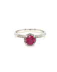 18K White Gold Round Ruby Halo Diamond High Diamond Ring