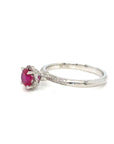18K White Gold Round Ruby Halo Diamond High Diamond Ring