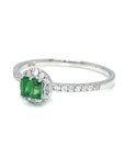 18K White Gold  Mini Baguette Green Sapphire Diamond  Ring