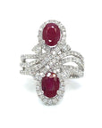 18K White Gold Oval Ruby Over Layer Diamond Ring