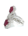 18K White Gold Oval Ruby Over Layer Diamond Ring