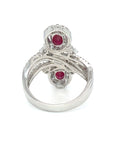 18K White Gold Oval Ruby Over Layer Diamond Ring