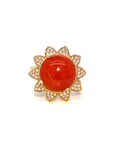 18K White Gold Oval Coral Flower Bubble Side Diamond Ring
