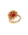 18K White Gold Oval Coral Flower Bubble Side Diamond Ring