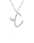 18K White Gold Stylish Wings Alphabet C Full Diamond Necklace