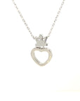 18K White Gold Crown Full Heart Diamond Necklace
