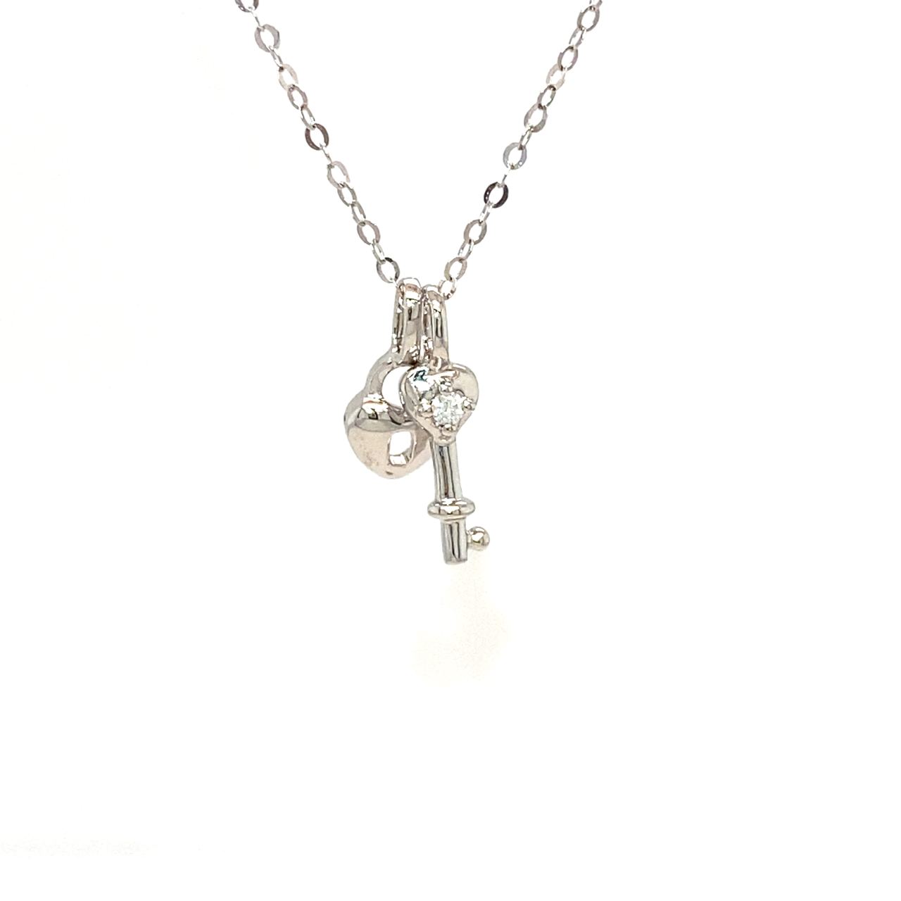 18K White Gold Key Lock Diamond Necklace