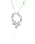 18K White Gold Circle Leavs Full Diamond Necklace