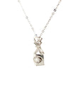 18K White Gold Double Fan Lock Diamond Necklace