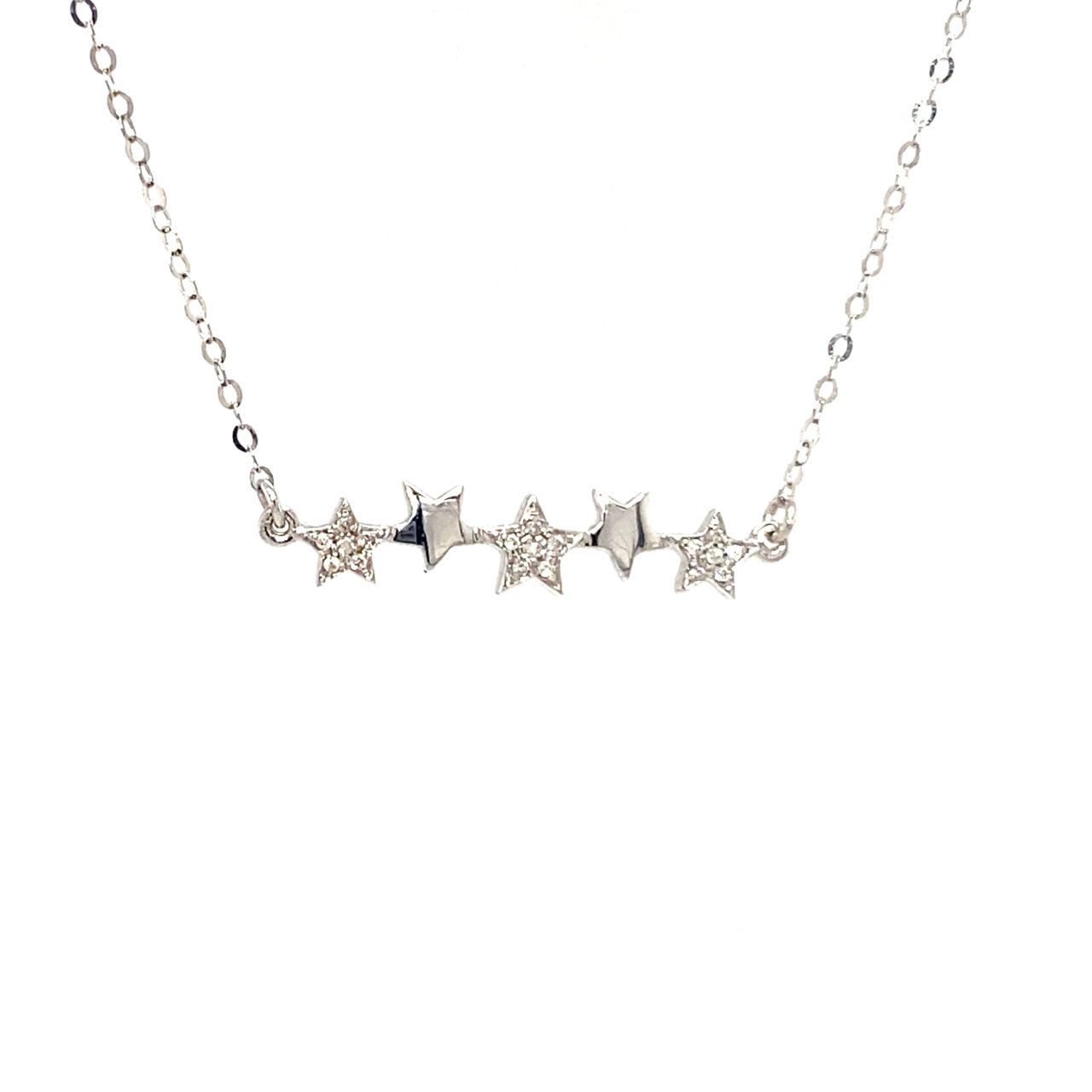 18K White Gold Triple Stars Diamond Necklace