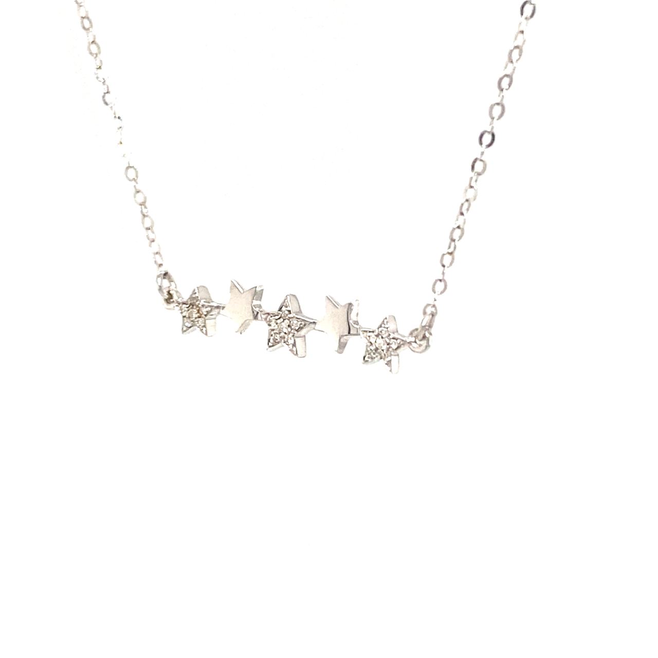 18K White Gold Triple Stars Diamond Necklace