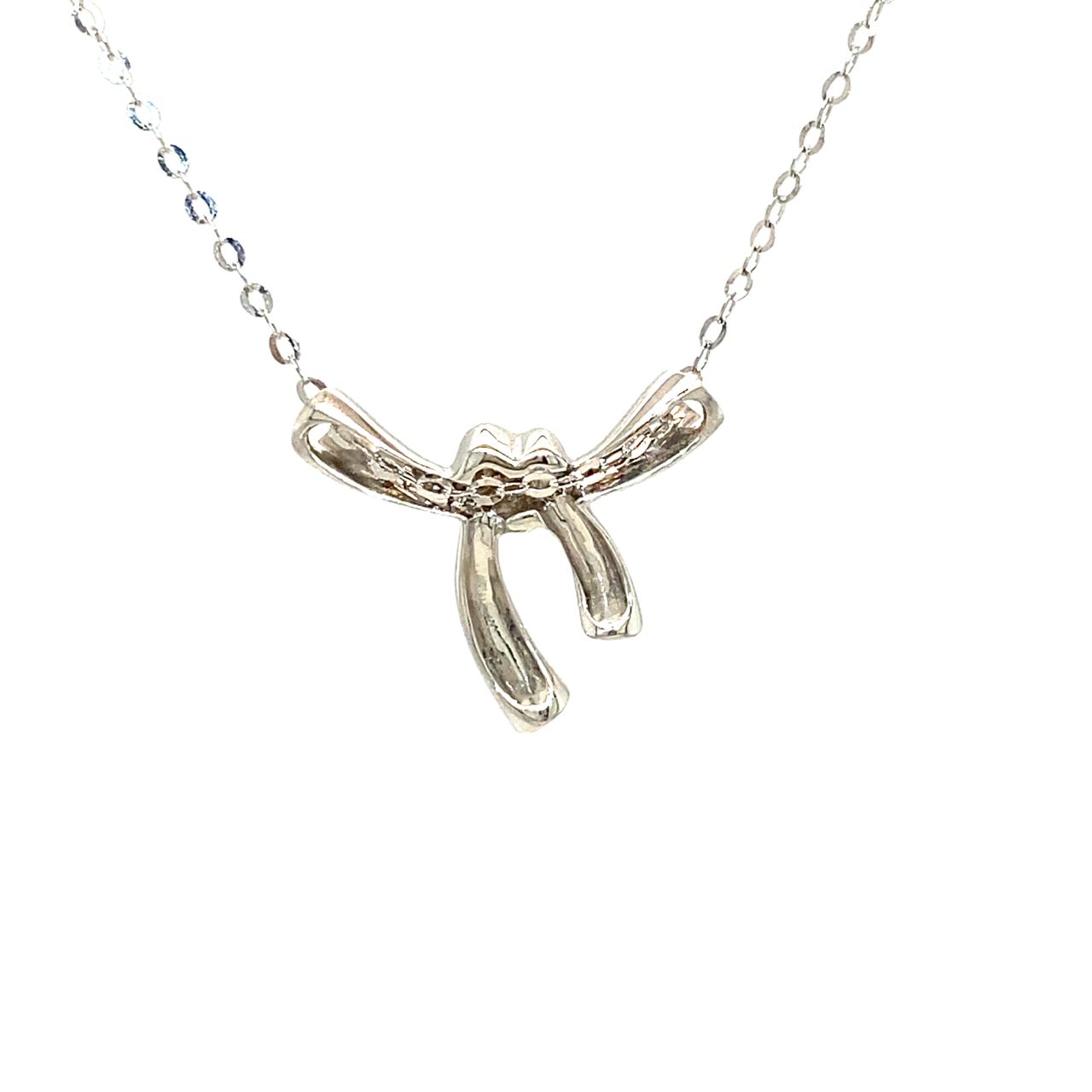 18K White Gold Bow Heart Diamond Necklace