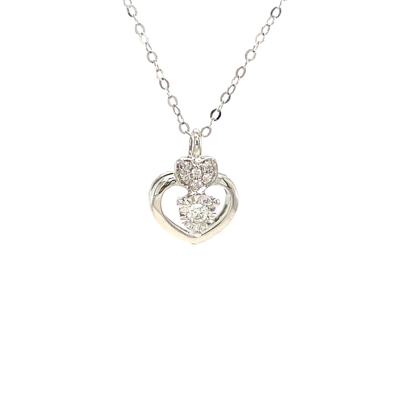 18K White Gold Triple Diamond Heart Diamond Necklace