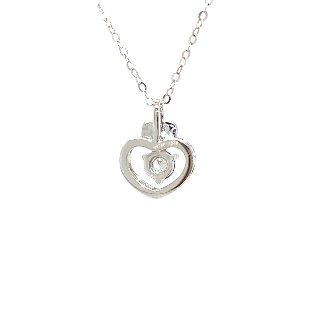 18K White Gold Triple Diamond Heart Diamond Necklace