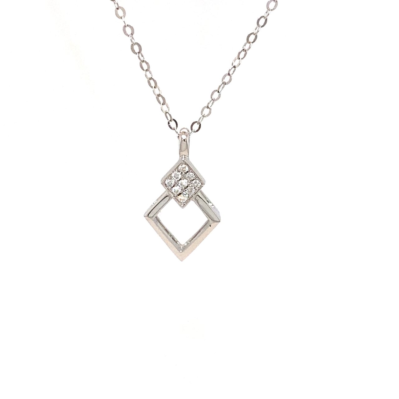 18K White Gold Petitle Double V Diamond Necklace