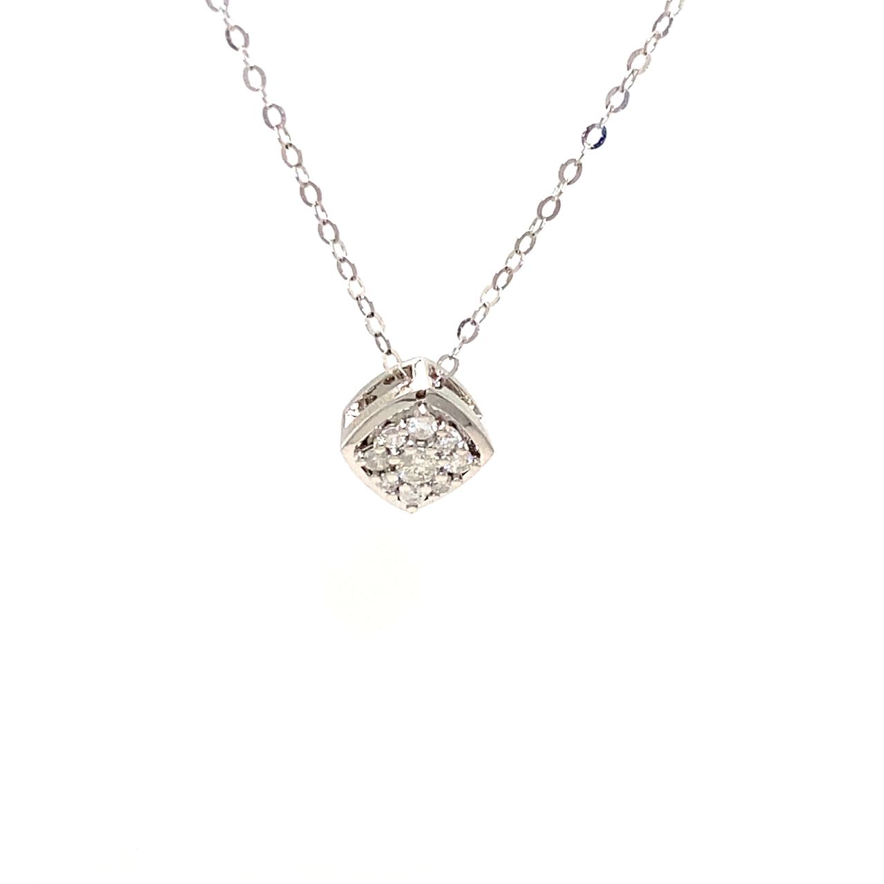 18K White Gold Square Style Diamond Necklace