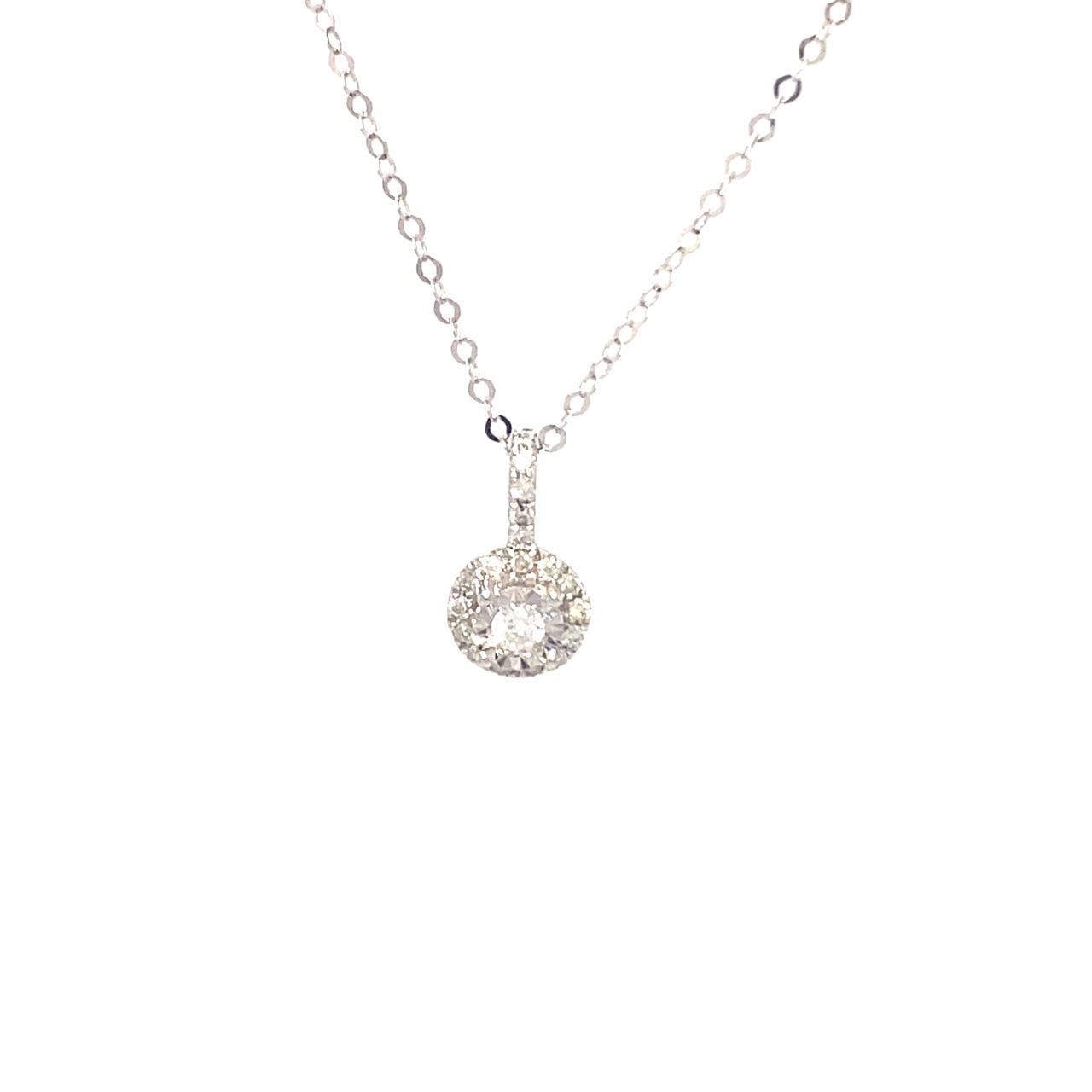 18K White Gold Petite Halo llusion Setting Diamond Necklace
