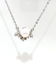 18K White Gold Flower Baby Pearl Diamond Necklace