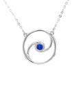 18K White Gold Yin Circle Sapphire Diamond Necklace