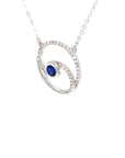 18K White Gold Yin Circle Sapphire Diamond Necklace