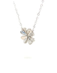 18K White Gold 3D Four Leaf Heart Clover Diamond Necklace