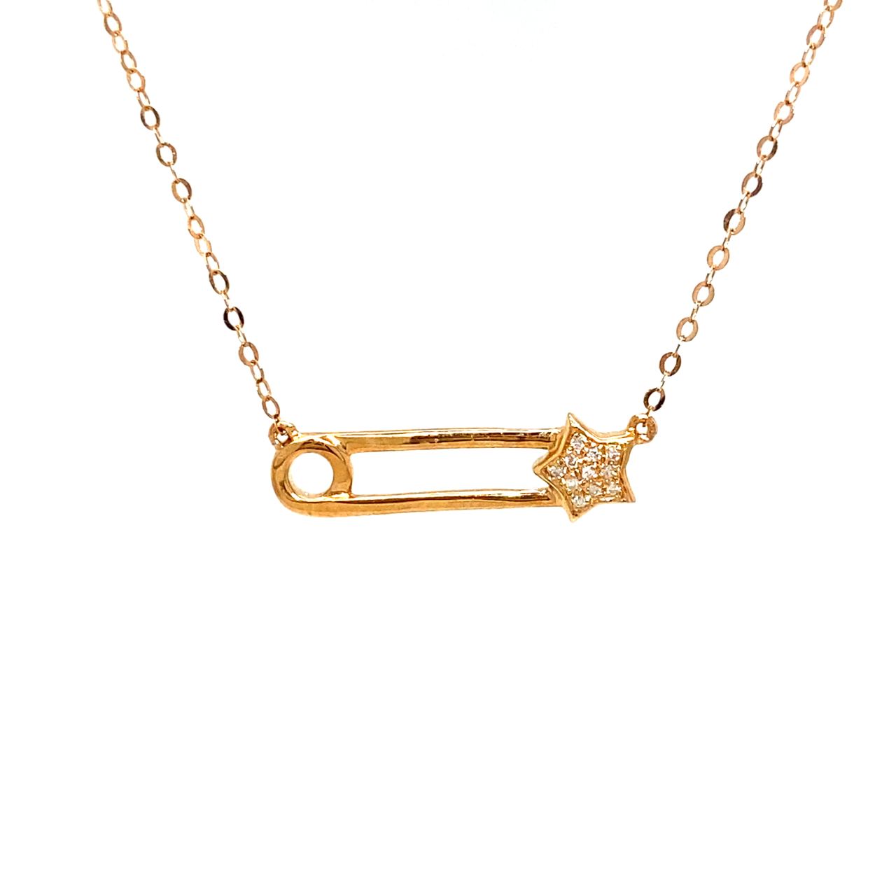 18K Rose Gold Star Pin Diamond Necklace