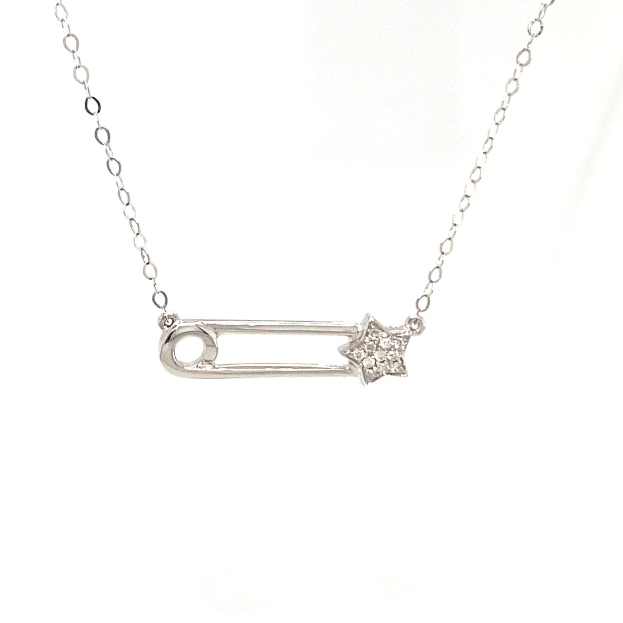 18K White Gold Star Pin Diamond Necklace
