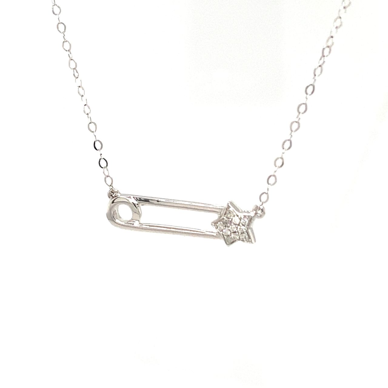 18K White Gold Star Pin Diamond Necklace