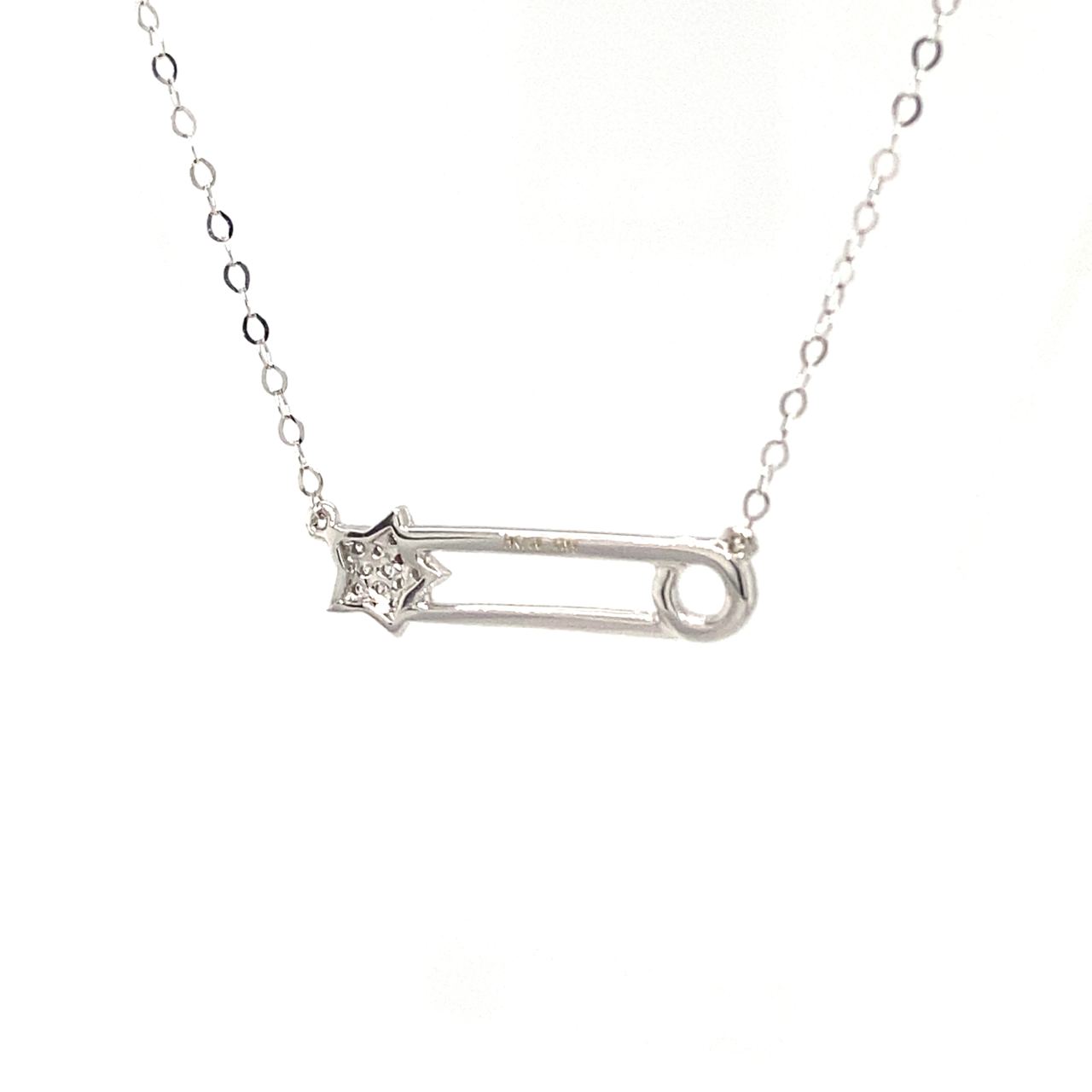 18K White Gold Star Pin Diamond Necklace