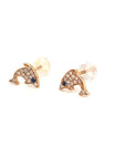 18K Rose Gold Mini Dolphin Sapphire Diamond Earrings