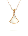 18K Rose Gold Oriental Fan Mother of Pearl Diamond Necklace