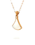 18K Rose Gold Oriental Fan Mother of Pearl Diamond Necklace