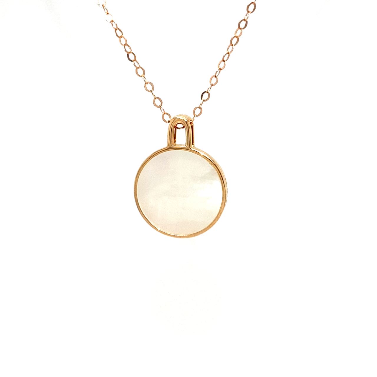 18K Rose Gold Pin Round Mother of Pearl Diamond Necklace