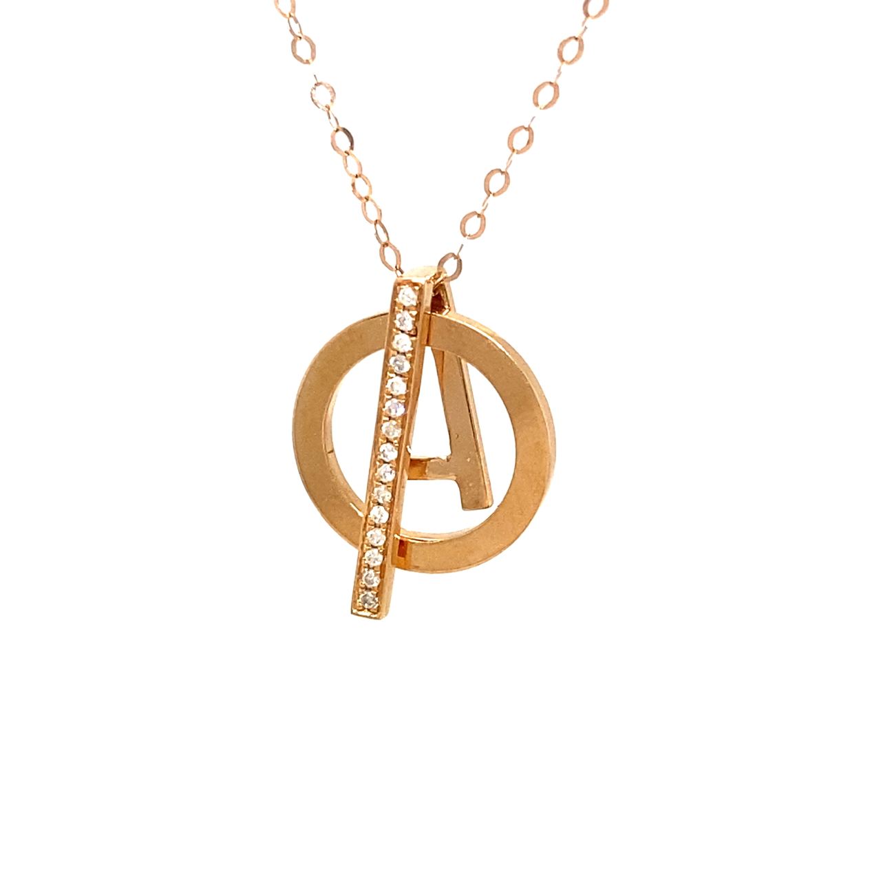 18K Rose Gold Circle A Diamond Necklace