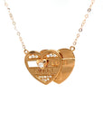18K Rose Gold Mechanical Double Heart SWEET LOVE U Diamond Necklace