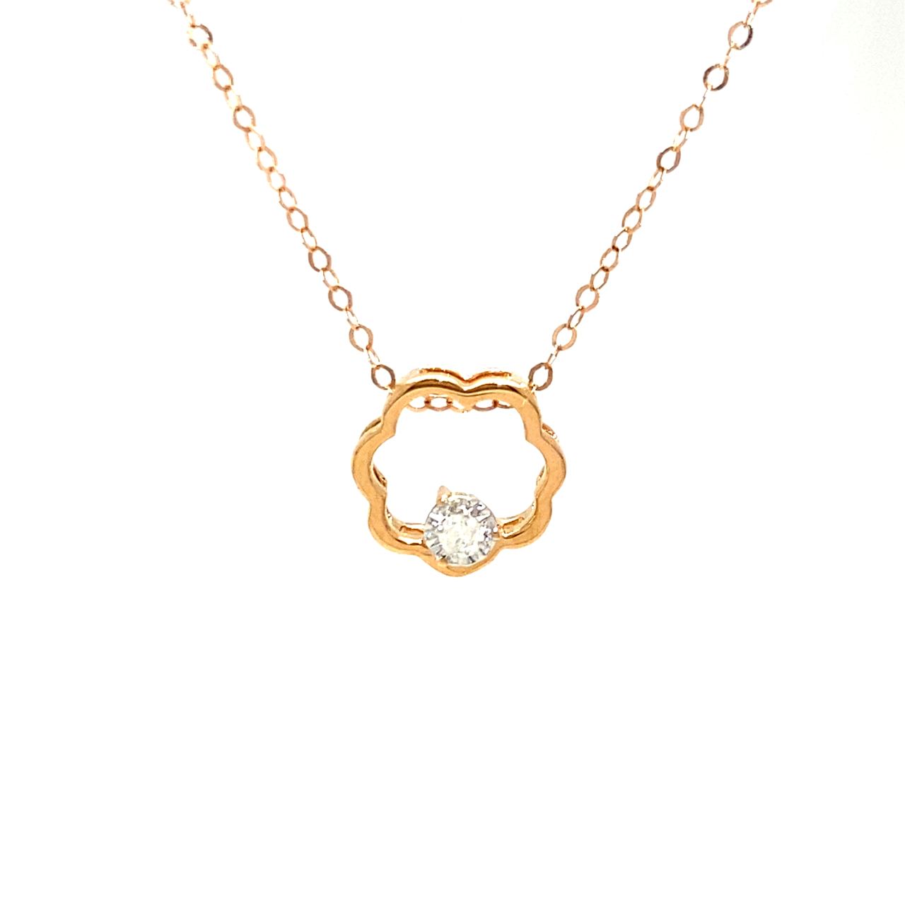 18K Rose Gold Flower Single Stone Illusion Setting Diamond Necklace